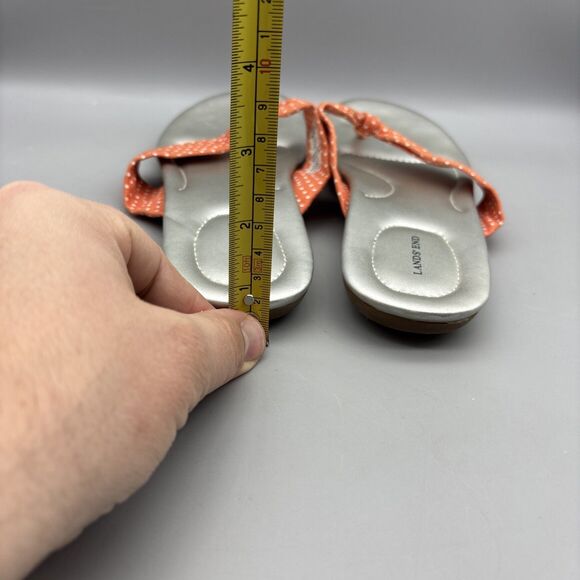 Lands' End Sandals Women’s Size 7B Silver/Orange Polka Dot Thong Flip Flop - Picture 5 of 10